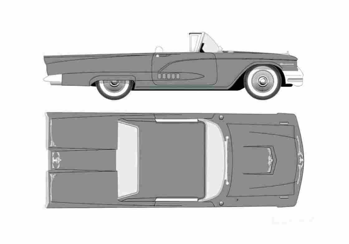 Blueprint Ford Thunderbird Convertible Cabriolet 1958 A4 Photo Print