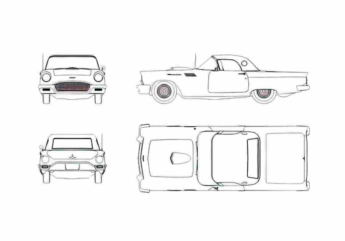 Blueprint Ford Thunderbird Coupe 1957 A4 Photo Print