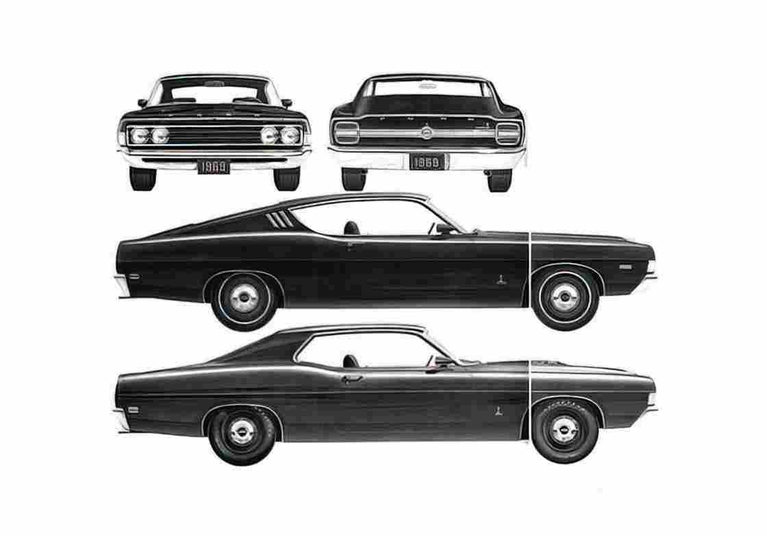 Blueprint Ford Torino Cobra Coupe 1969 A4 Photo Print