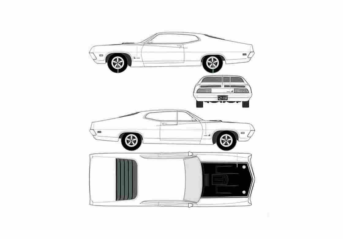 Blueprint Ford Torino Cobra Coupe 1970 A4 Photo Print