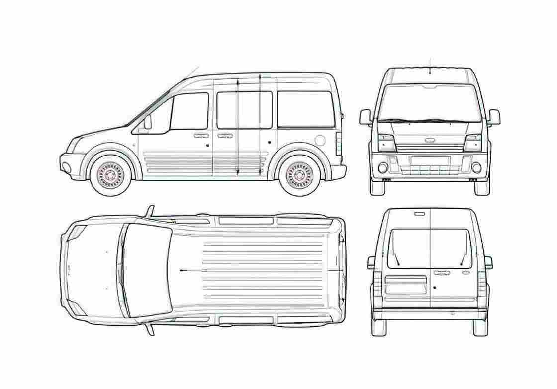Blueprint Ford Tourneo Connect Minivan 2005 A4 Photo Print