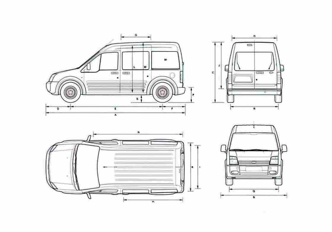 Blueprint Ford Tourneo Connect SWB Minivan 2008 A4 Photo Print