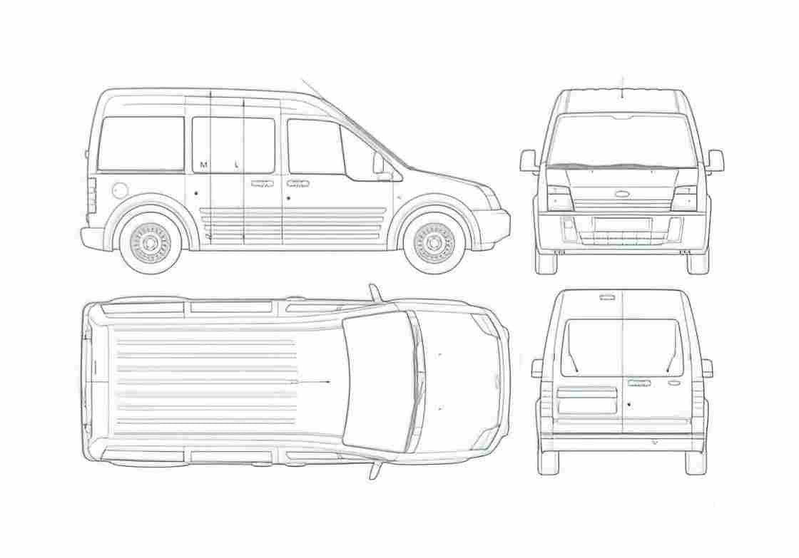 Blueprint Ford Transit Connect Minivan 2005 A4 Photo Print