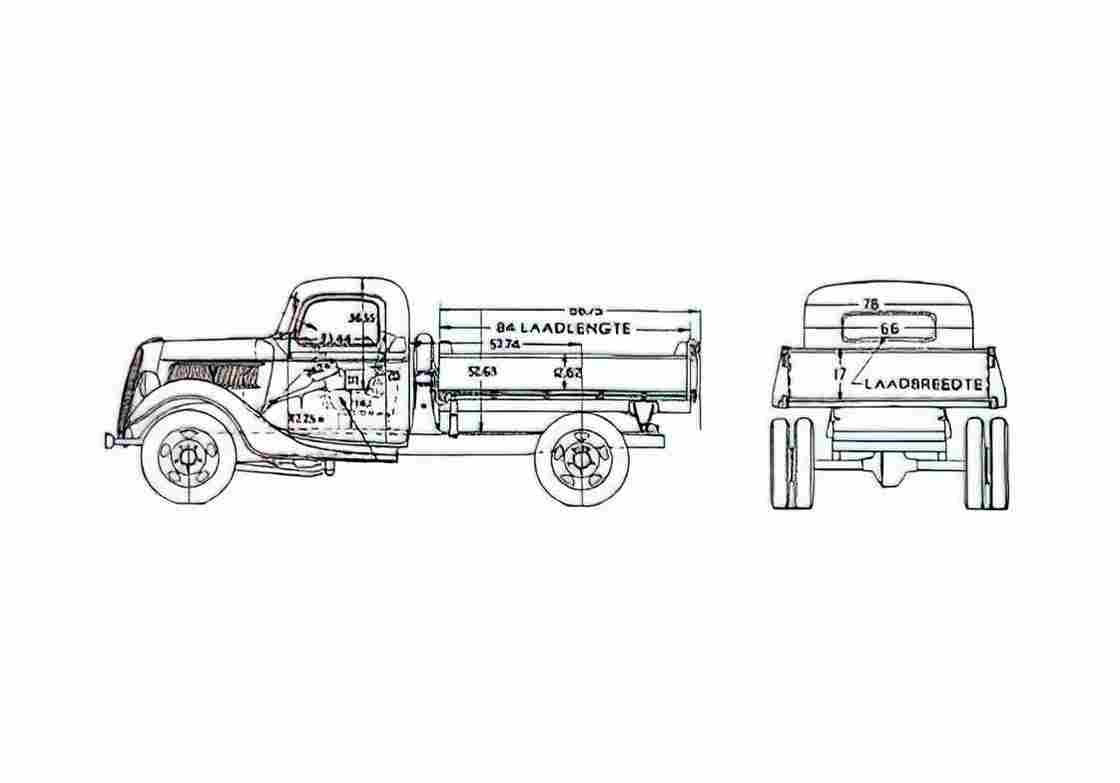 Blueprint Ford Truck 1937 A4 Photo Print