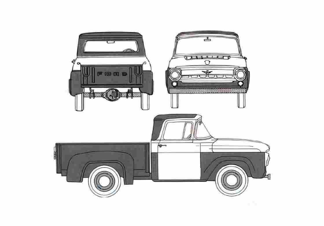 Blueprint Ford Truck Pick up 1958 A4 Photo Print