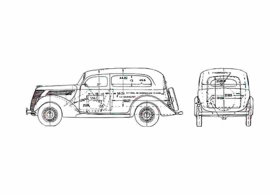 Blueprint Ford Wagon 1937 A4 Photo Print
