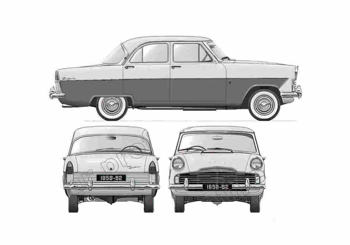 Blueprint Ford Zodiac Mk II 206E Sedan 1959 A4 Photo Print