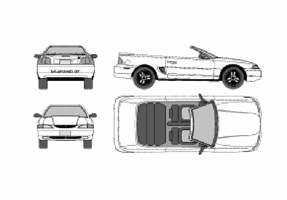 Blueprint Ford mustang Cabriolet 1994 A4 Photo Print