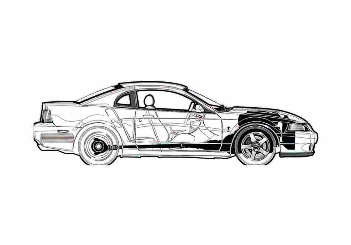 Blueprint Ford mustang Cobra Sedan 2003 A4 Photo Print