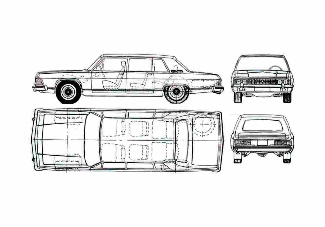 Blueprint GAZ 14 Chaika Limousine 1977 A4 Photo Print
