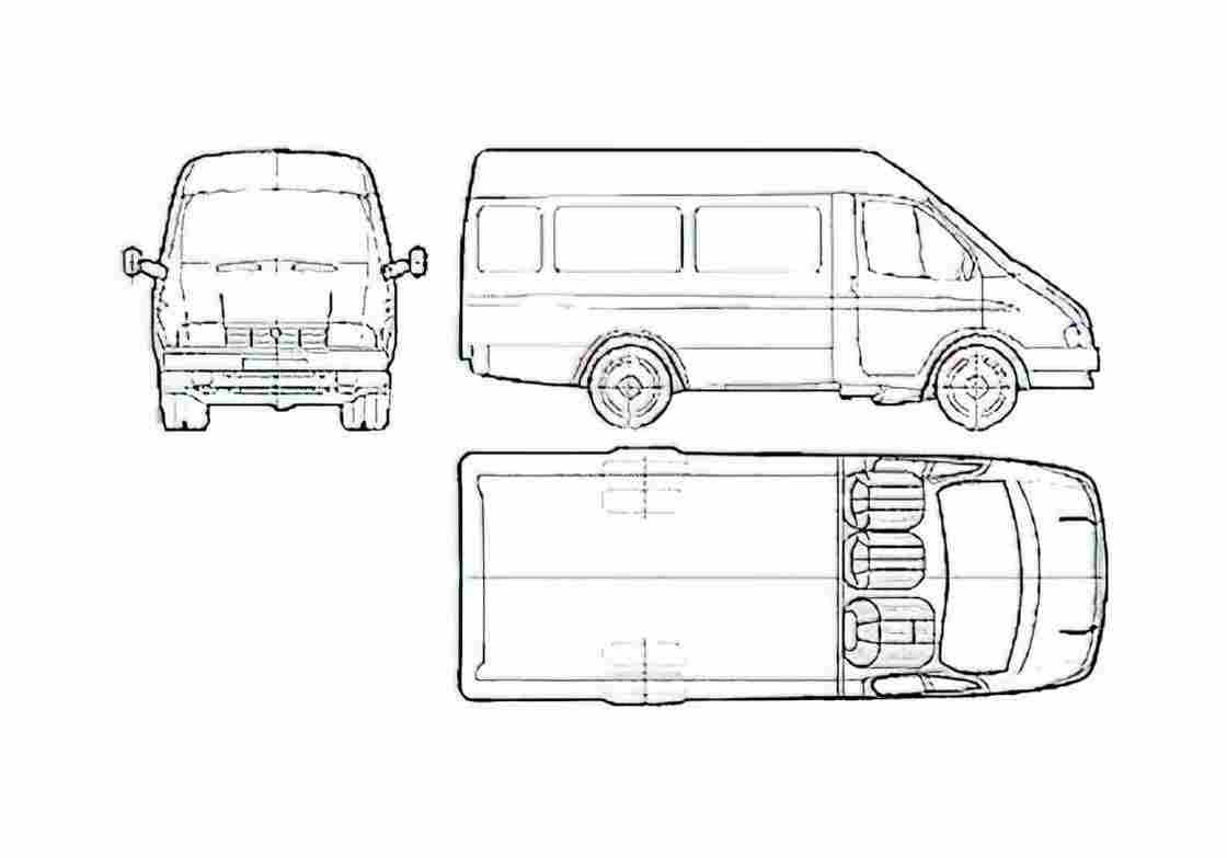 Blueprint GAZ 3221 Gazelle Bus 1996 A4 Photo Print