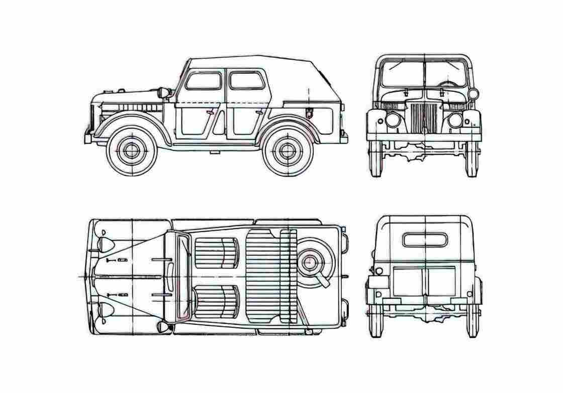 Blueprint GAZ 69A SUV 1953 A4 Photo Print