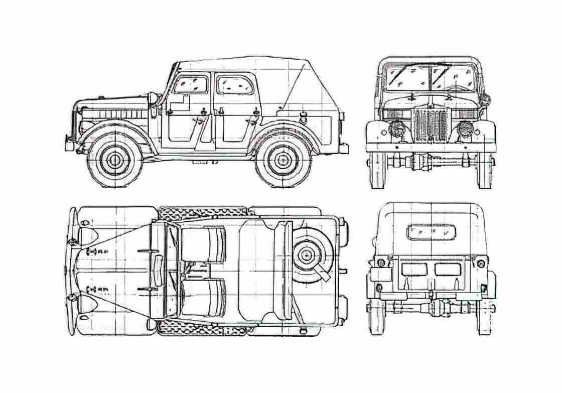 Blueprint GAZ 69A Wagon 1953 A4 Photo Print
