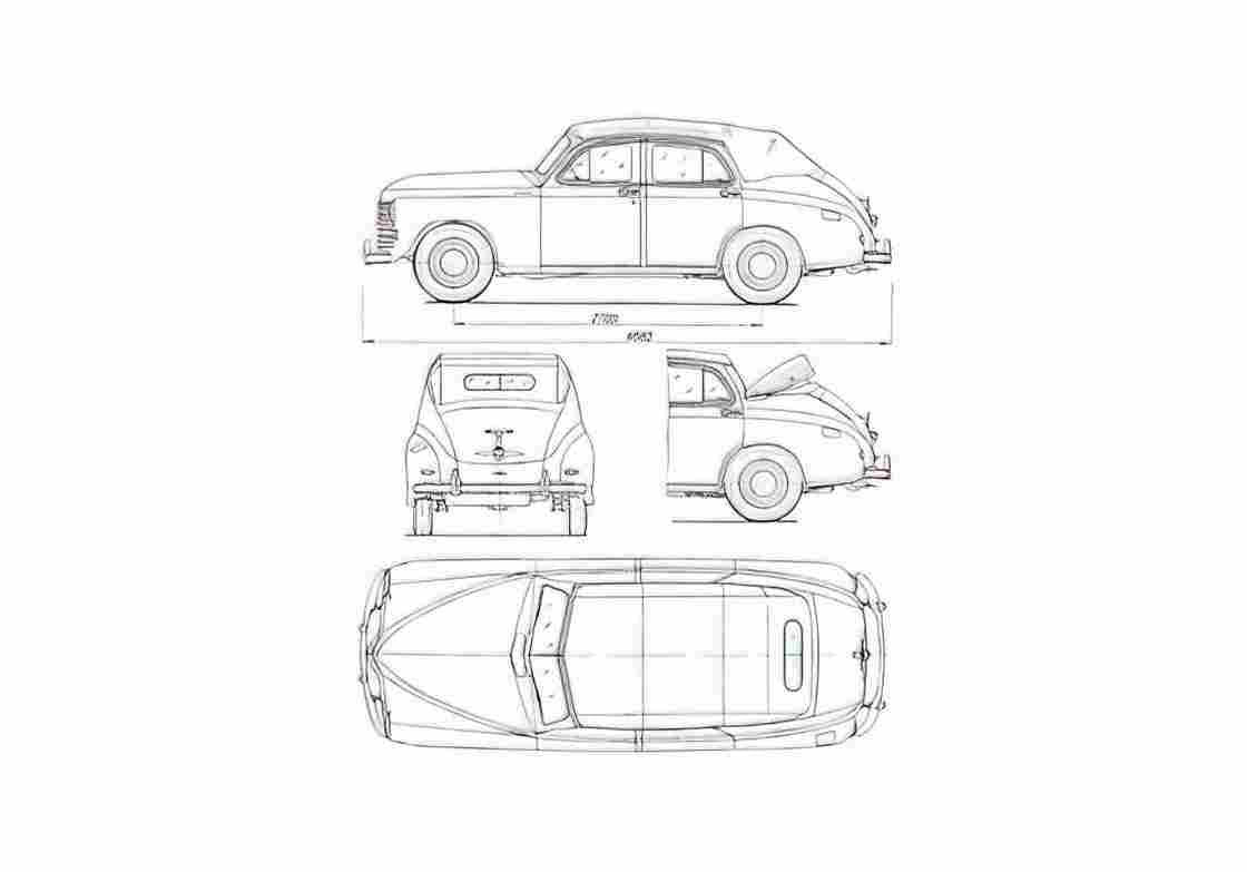 Blueprint GAZ M20 Pobeda Cabriolet 1949 A4 Photo Print