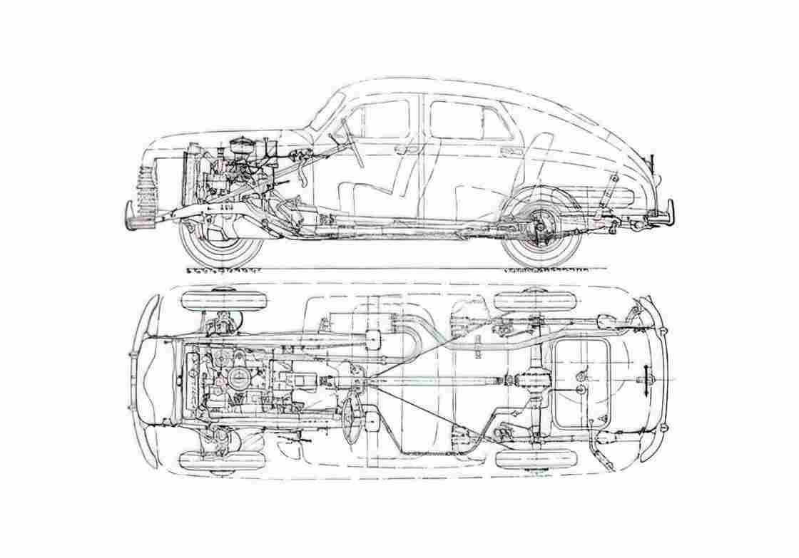 Blueprint GAZ M20 Pobeda Sedan 1946 A4 Photo Print