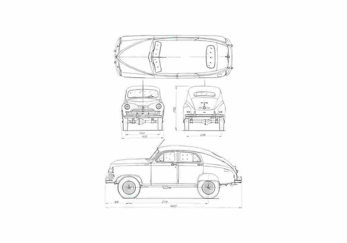 Blueprint GAZ M72 Pobeda 4x4 Sedan 1955 A4 Photo Print