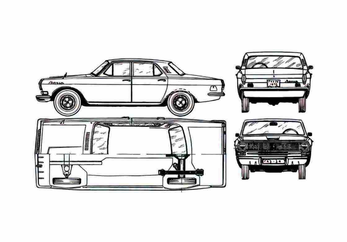 Blueprint GAZ Volga 24 Sedan 1968 A4 Photo Print