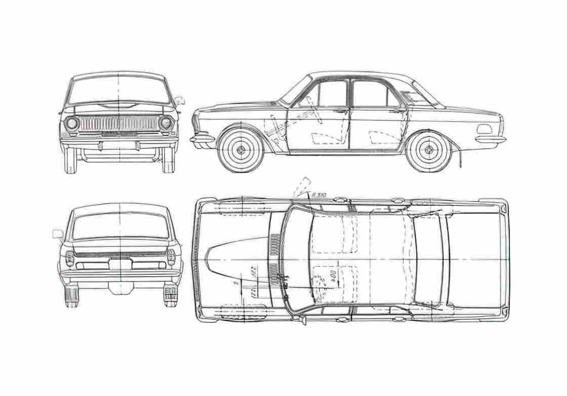 Blueprint GAZ Volga 24 Sedan 1977 A4 Photo Print