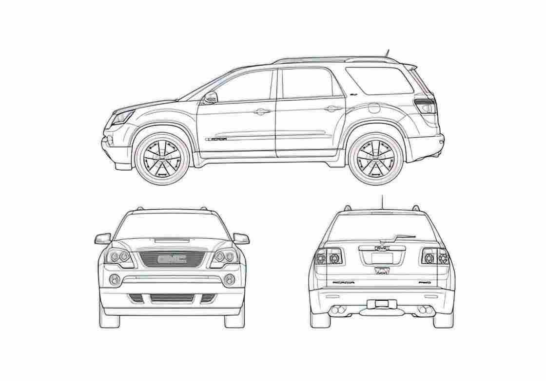 Blueprint GMC Acadia SUV 2007 A4 Photo Print