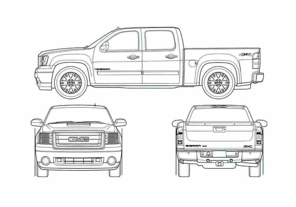 Blueprint GMC Sierra Pick up 1998 A4 Photo Print