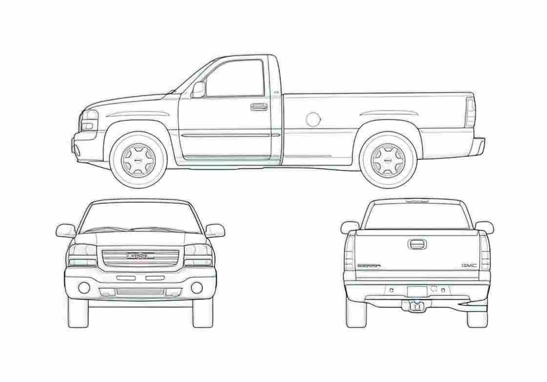 Blueprint GMC Sierra Pick up 2007 A4 Photo Print