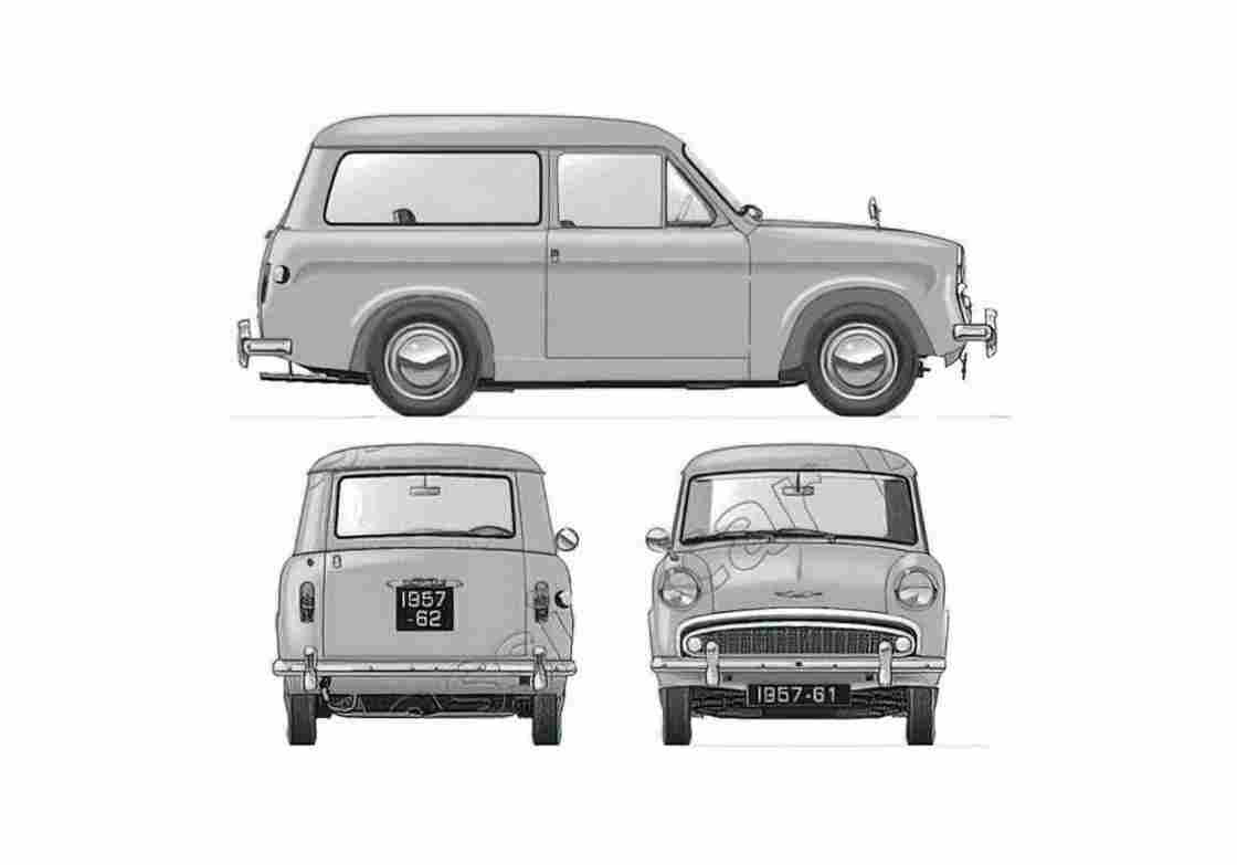 Blueprint Hillman Husky S1 Wagon 1958 A4 Photo Print