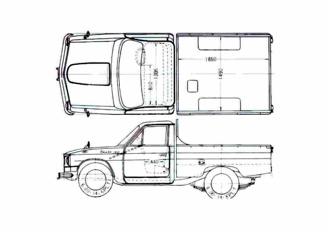 Blueprint Hino Briska 1300 Pick up 1965 A4 Photo Print