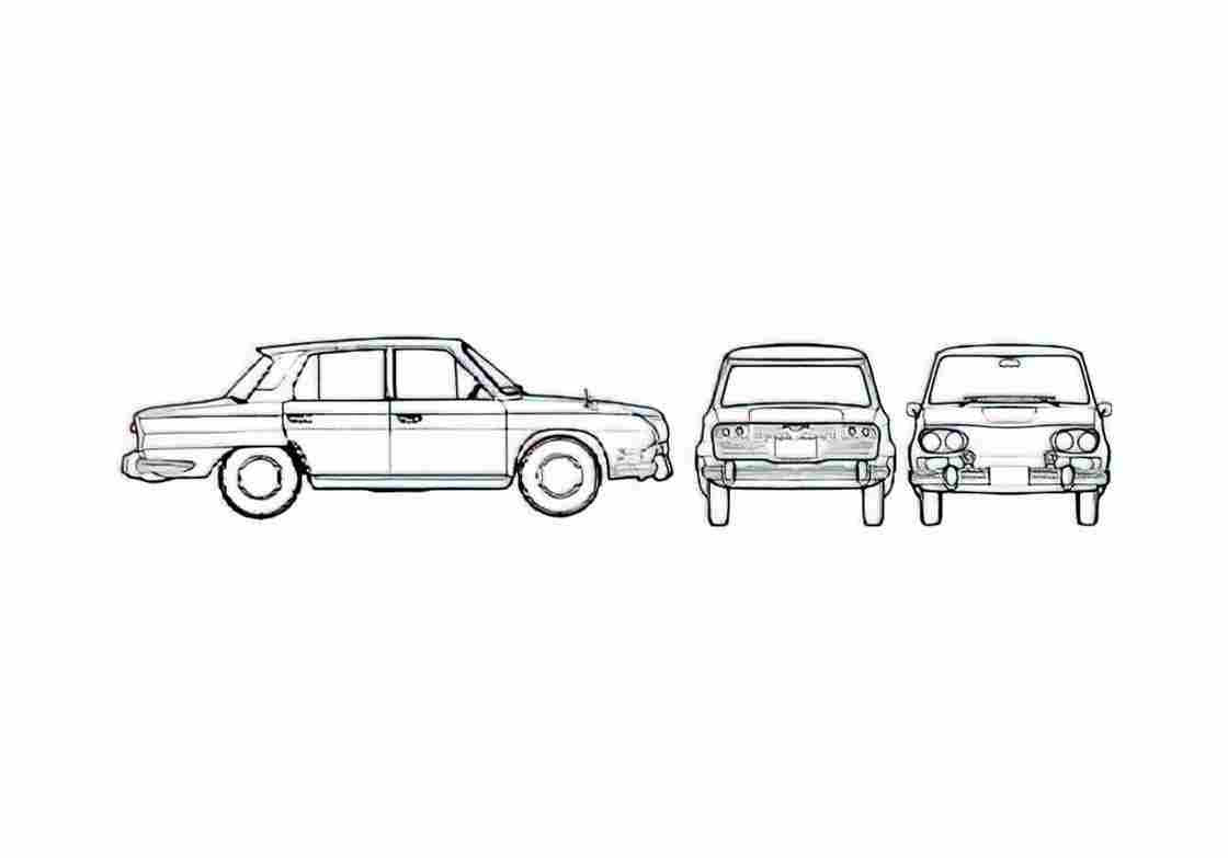 Blueprint Hino Contessa 1300 Sedan 1965 A4 Photo Print