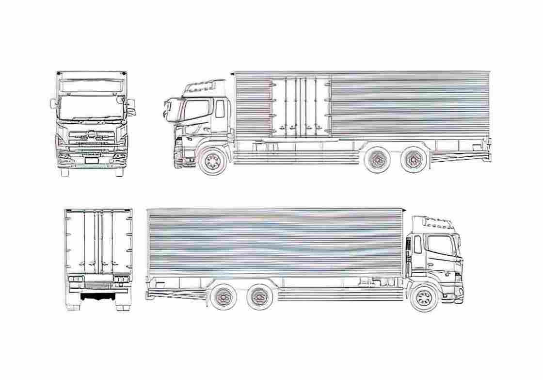 Blueprint Hino Professional High Roof Truck 2004 A4 Photo Print