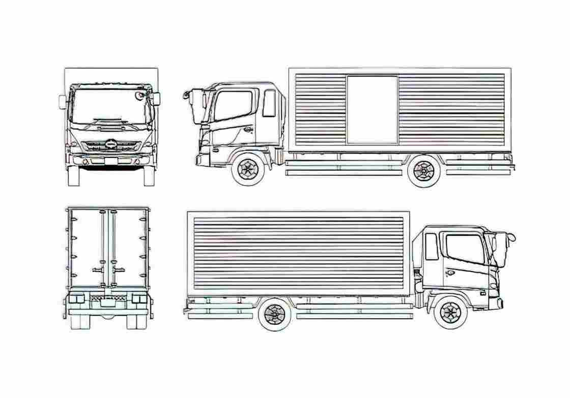 Blueprint Hino Ranger Pro Cargo Truck 2001 A4 Photo Print