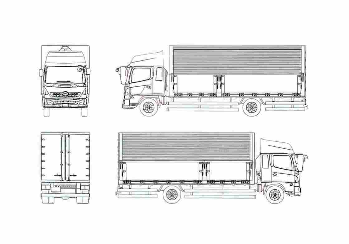 Blueprint Hino Ranger Pro Wing High Roof Truck 2001 A4 Photo Print
