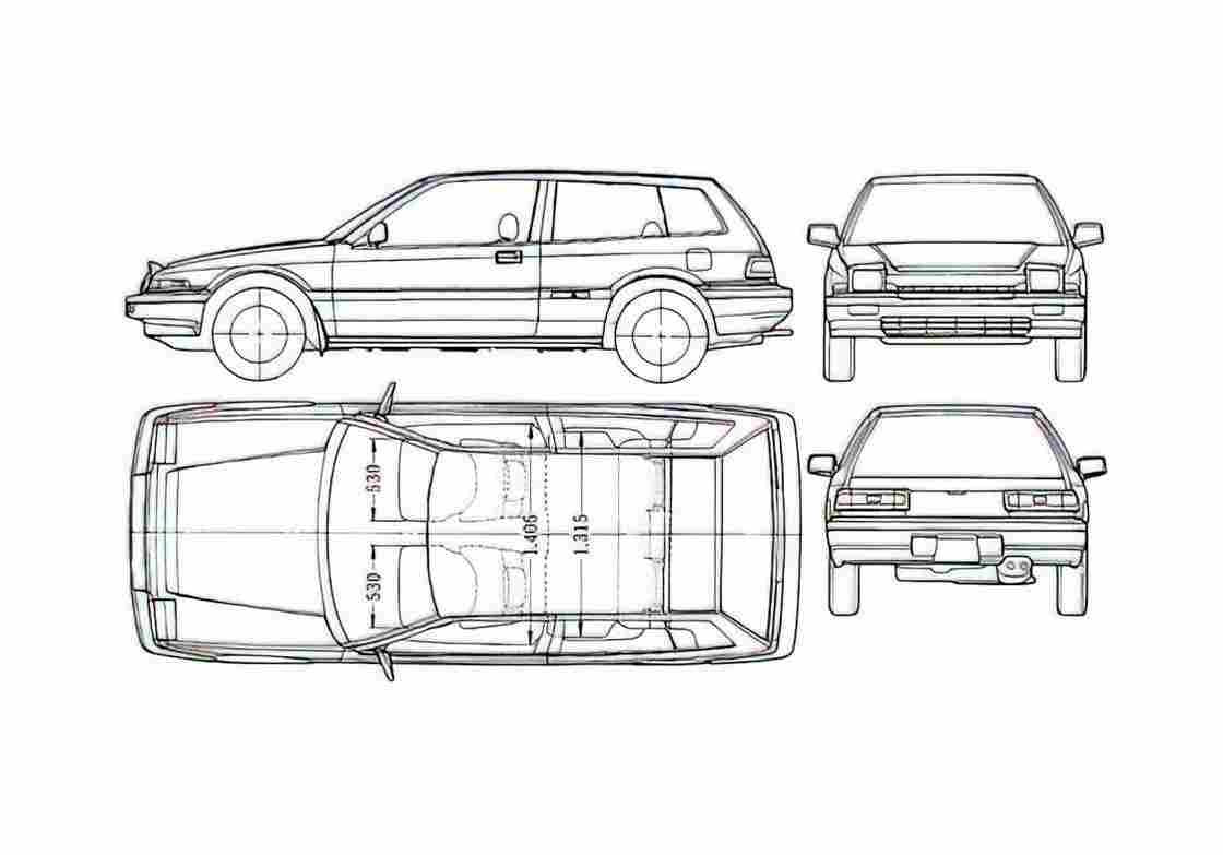 Blueprint Honda Accord Aerodeck Hatchback 1985 A4 Photo Print