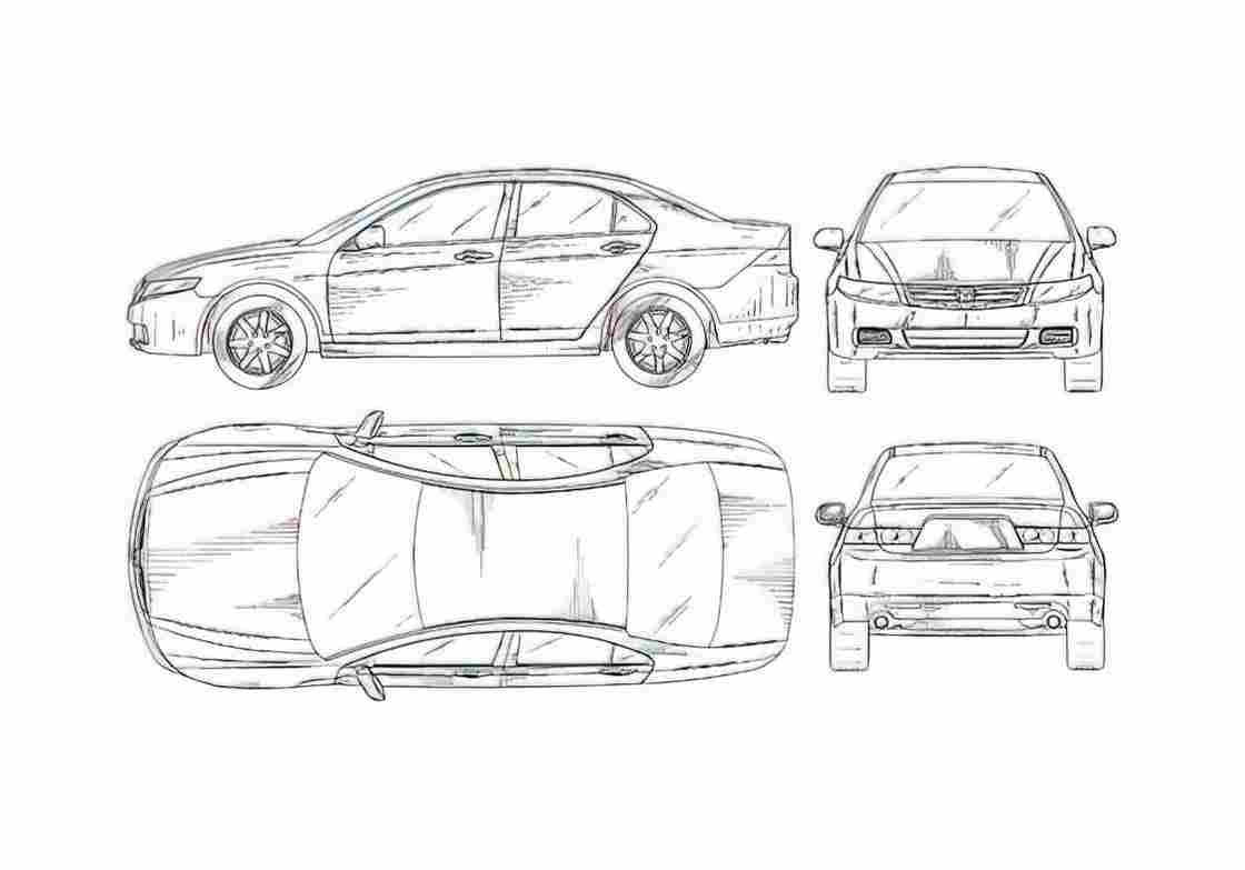 Blueprint Honda Accord Sedan 2002 A4 Photo Print
