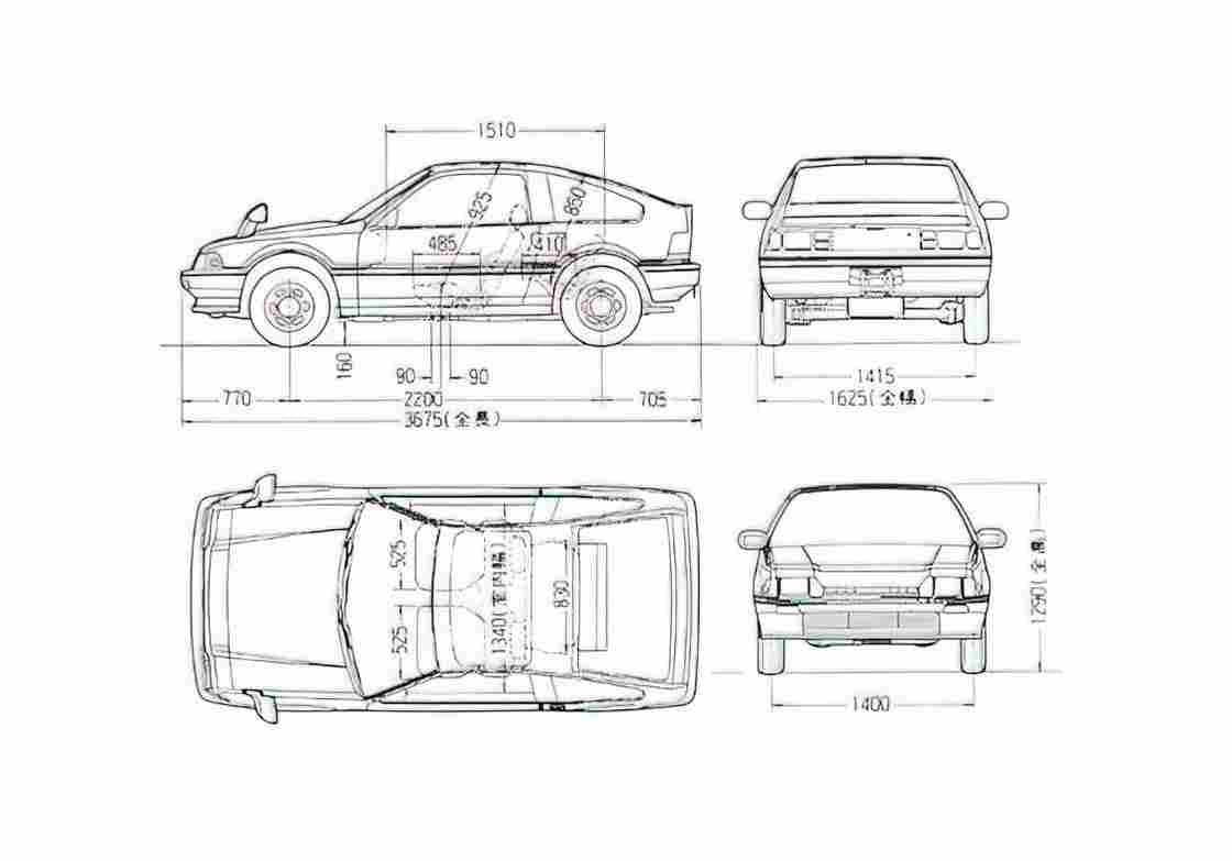 Blueprint Honda Ballade Sports CR X Hatchback 1983 A4 Photo Print