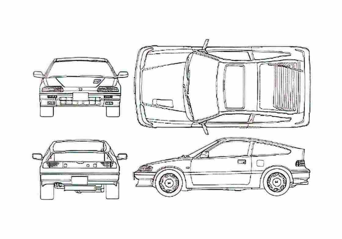 Blueprint Honda CR X Coupe 1993 A4 Photo Print