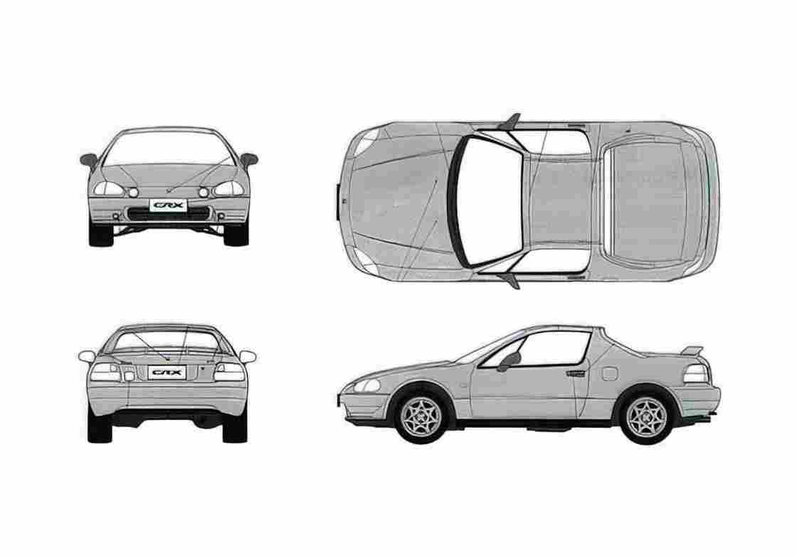 Blueprint Honda CR X Export Coupe 1983 A4 Photo Print