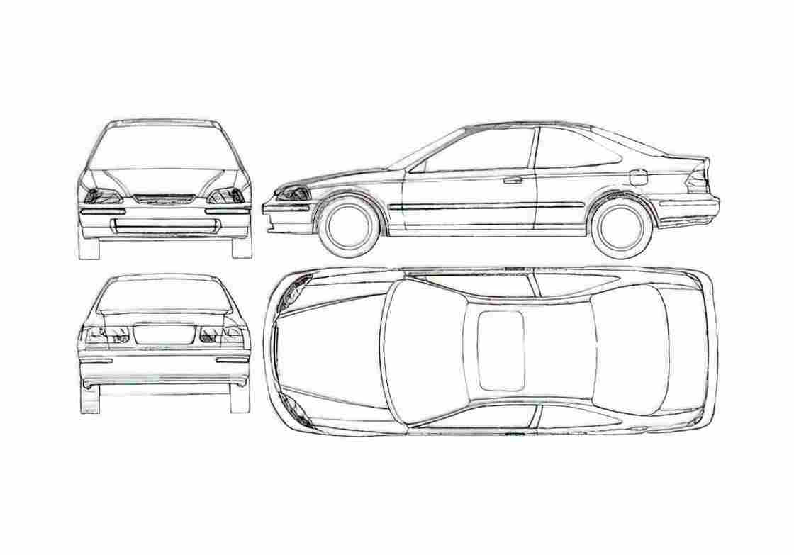 Blueprint Honda Civic Coupe 1996 A4 Photo Print
