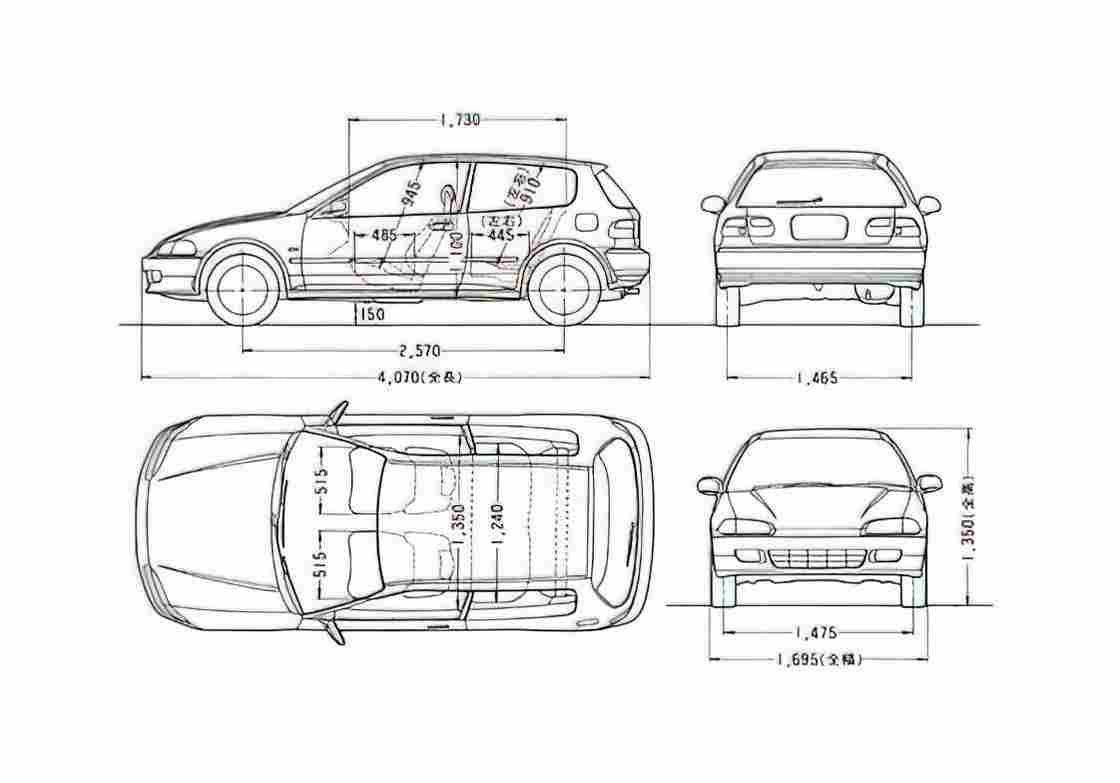Blueprint Honda Civic EG Hatchback 1993 A4 Photo Print