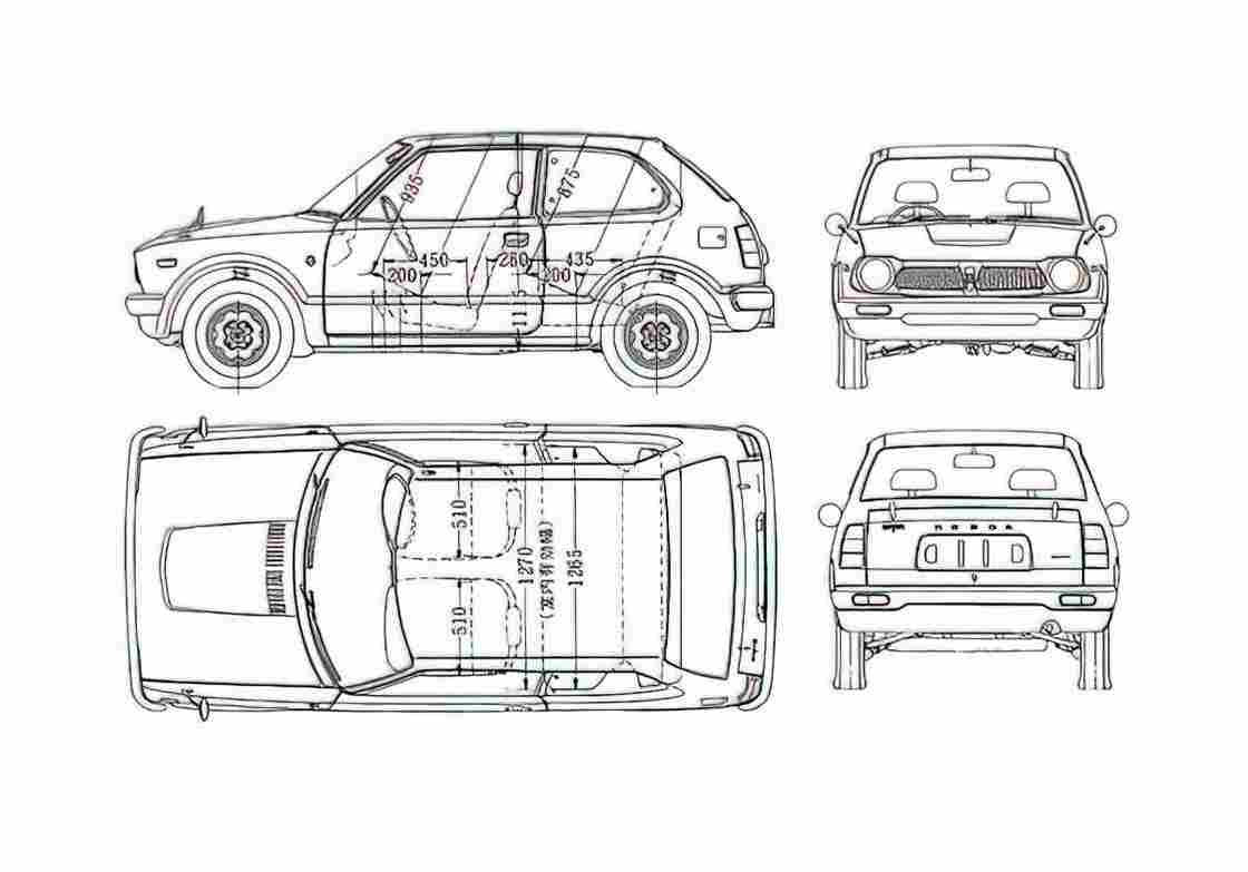 Blueprint Honda Civic Hatchback 1972 A4 Photo Print