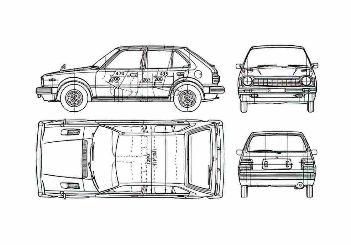Blueprint Honda Civic Hatchback 1979 A4 Photo Print