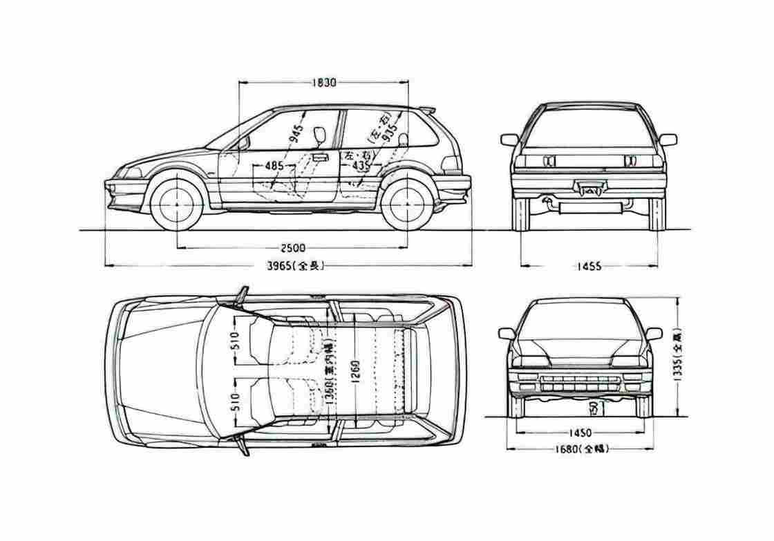Blueprint Honda Civic Hatchback 1987 A4 Photo Print