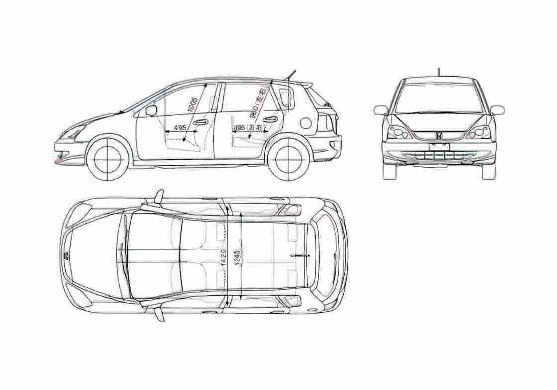 Blueprint Honda Civic Hatchback 2005 A4 Photo Print