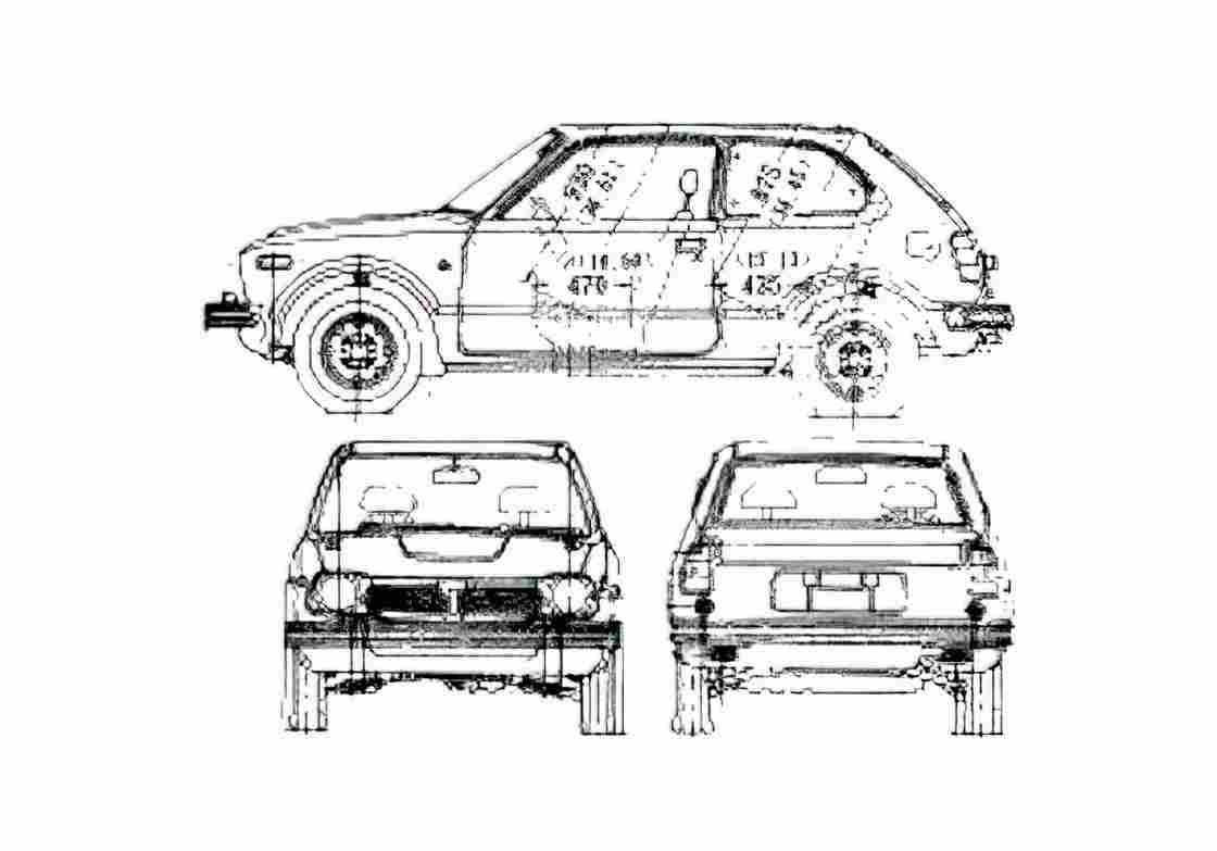 Blueprint Honda Civic I S1 3 door Hatchback 1974 A4 Photo Print