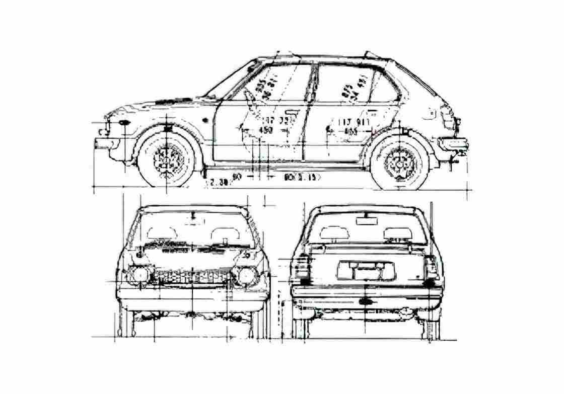 Blueprint Honda Civic I S1 5 door Hatchback 1974 A4 Photo Print