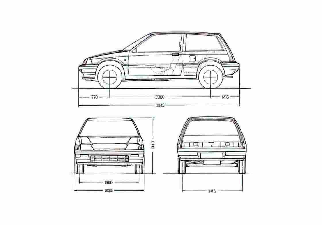 Blueprint Honda Civic III GL Hatchback 1985 A4 Photo Print