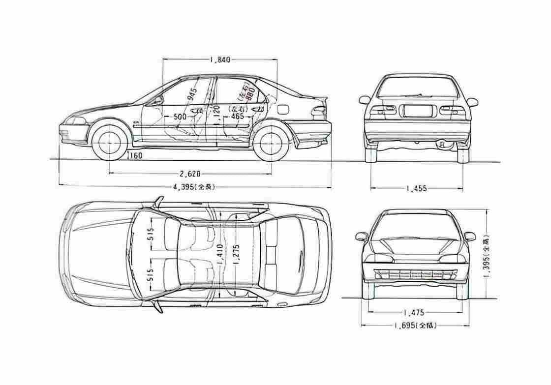 Blueprint Honda Civic RTSi Sedan 1991 A4 Photo Print