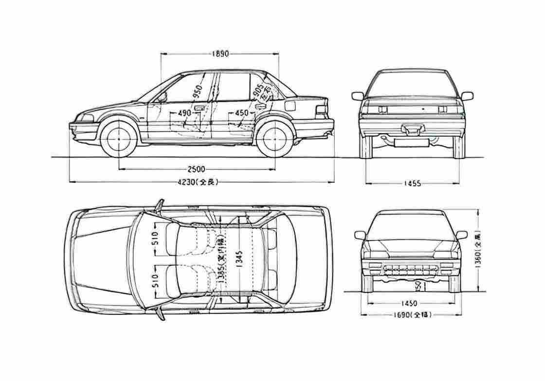 Blueprint Honda Civic Sedan 1987 A4 Photo Print