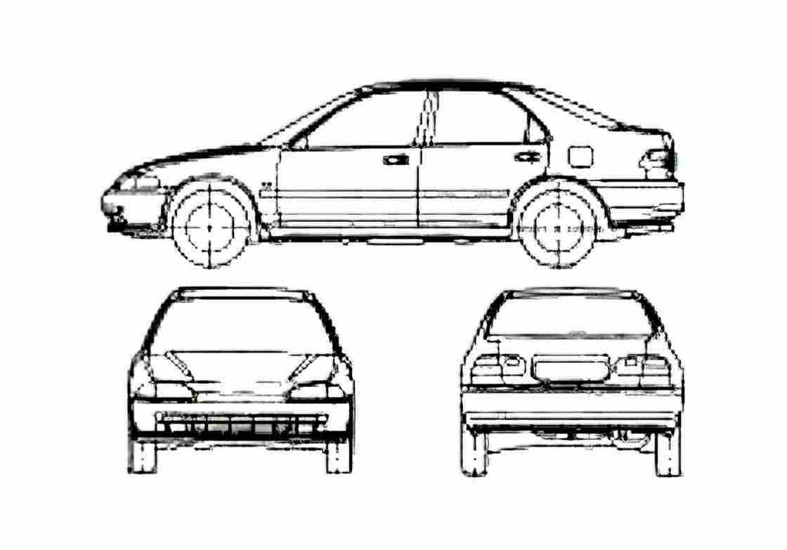 Blueprint Honda Civic Sedan 1992 A4 Photo Print