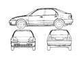 Blueprint Honda Civic Sedan 1993 A4 Photo Print