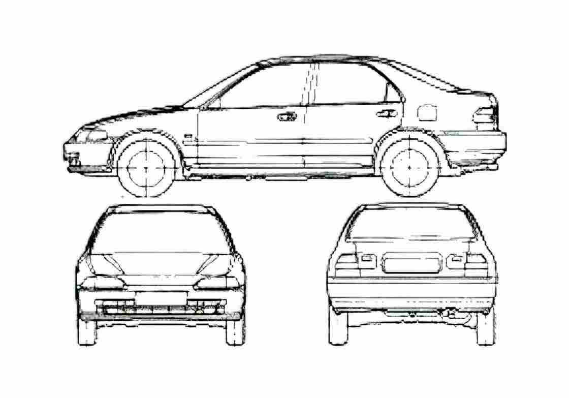 Blueprint Honda Civic Sedan 1993 A4 Photo Print